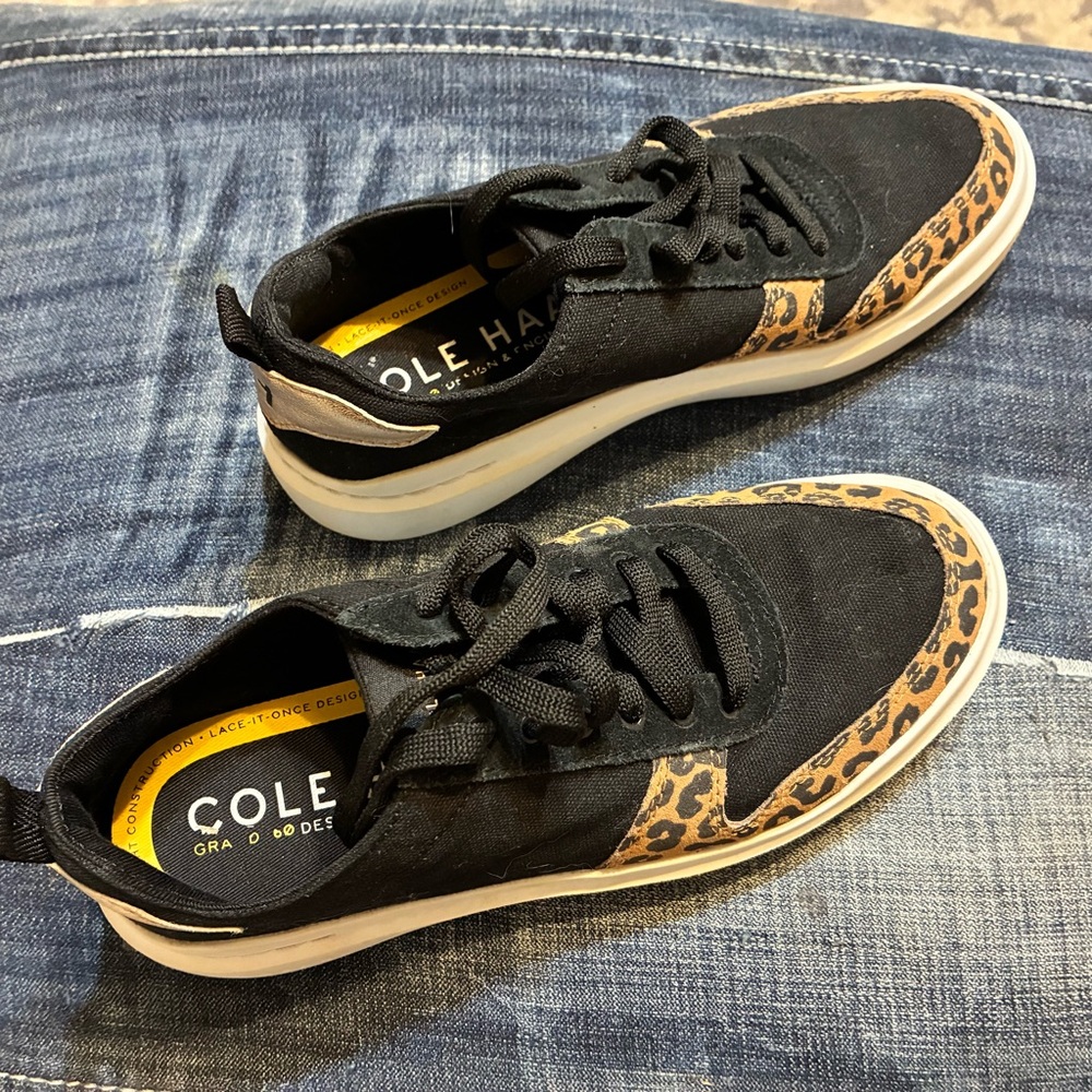 Cole Haan Black and Animal Print Sneakers